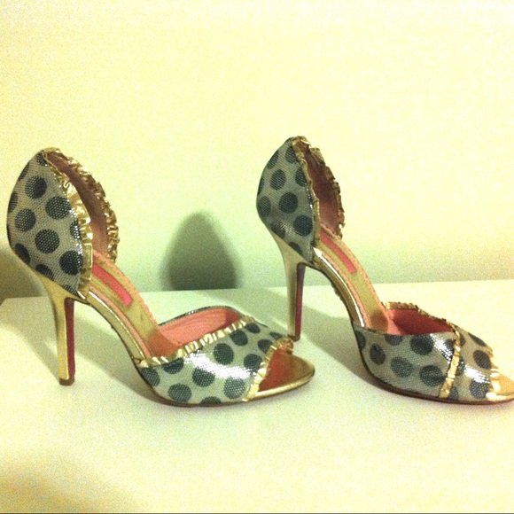 Betsey Johnson Open Toe Pumps Polka Dot Gold - Picture 4 of 7